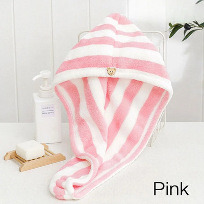 Mikrofiiber Tugev imav mikrofiiber kuivadele juustele imav kiirelt kuivav triibuline dušikork Vannitoatarvikud