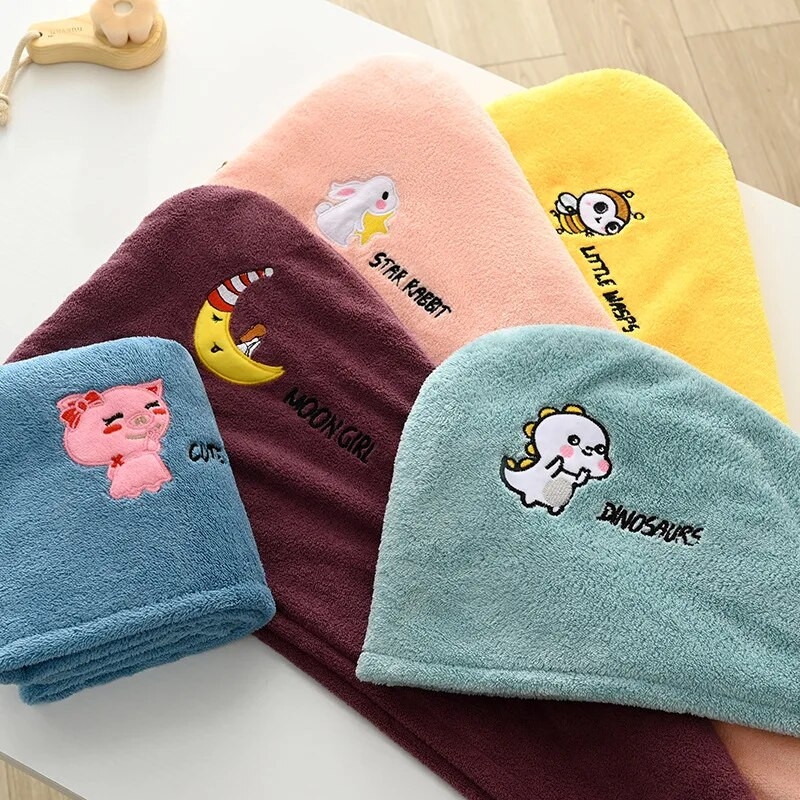 Vilnos siuvinėjimo plaukų džiovinimo dangtelis rankšluosčiu sausas turbanas, minkštas greitai išdžiūvantis magiškas dušo kepuraitės vonios kepuraitės mergaitėms