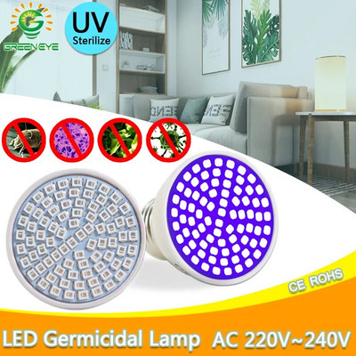 UV fertőtlenítő lámpa Baktériumölő sterilizáló lámpa E27 led izzó ultraibolya fények AC 220V beltéri ózon lámpa atka irtására