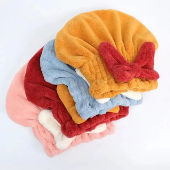 Сладка сладка шапка за коса с бантик Бързосъхнеща микрофибърна кърпа за коса Wiping Wrap Тюрбан за дълга коса Чудотворна сауна Водоабсорбиращи кърпи