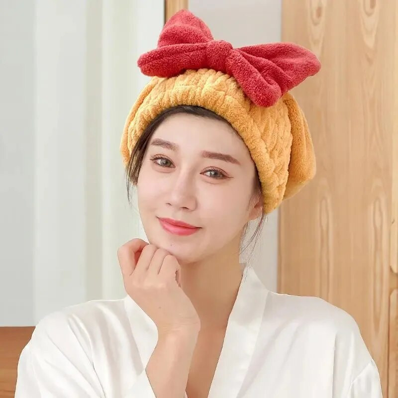 Χαριτωμένο Sweet Sweet Bowknot Καπάκι μαλλιών Γρήγορη στέγνωμα Μικροϊνών Πετσέτες Σκουπίσματος Περιτύλιγμα μακριά μαλλιά Turban Miraculous Sauna Απορροφητικές πετσέτες
