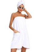 2 τμχ Γυναικεία πετσέτα μπουρνούζι Μαλακή ρυθμιζόμενη ρόμπα σπα με σκουφάκι ντους μαλλιών για γυμναστήριο και ντους Μονόχρωμα ρούχα ταξιδιού