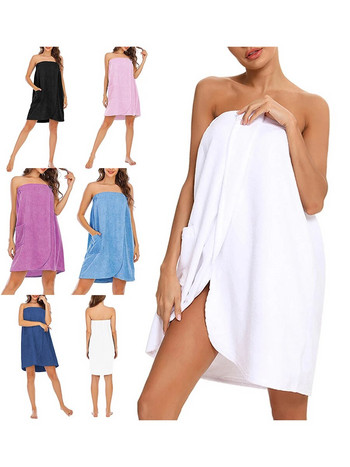 2 τμχ Γυναικεία πετσέτα μπουρνούζι Μαλακή ρυθμιζόμενη ρόμπα σπα με σκουφάκι ντους μαλλιών για γυμναστήριο και ντους Μονόχρωμα ρούχα ταξιδιού