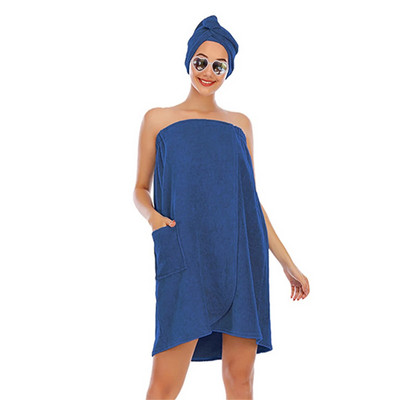 2 τμχ Γυναικεία πετσέτα μπουρνούζι Μαλακή ρυθμιζόμενη ρόμπα σπα με σκουφάκι ντους μαλλιών για γυμναστήριο και ντους Μονόχρωμα ρούχα ταξιδιού