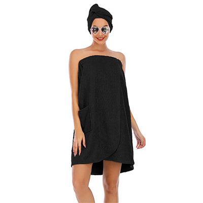 2 τμχ Γυναικεία πετσέτα μπουρνούζι Μαλακή ρυθμιζόμενη ρόμπα σπα με σκουφάκι ντους μαλλιών για γυμναστήριο και ντους Μονόχρωμα ρούχα ταξιδιού