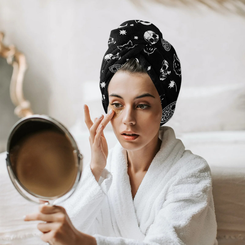 Μαύρη μάγισσα Skull Moon Divination Πετσέτα για στεγνά μαλλιά από μικροΐνες Απορροφητικό κάλυμμα ντους με κεφαλή ντους Εργαλεία μπάνιου
