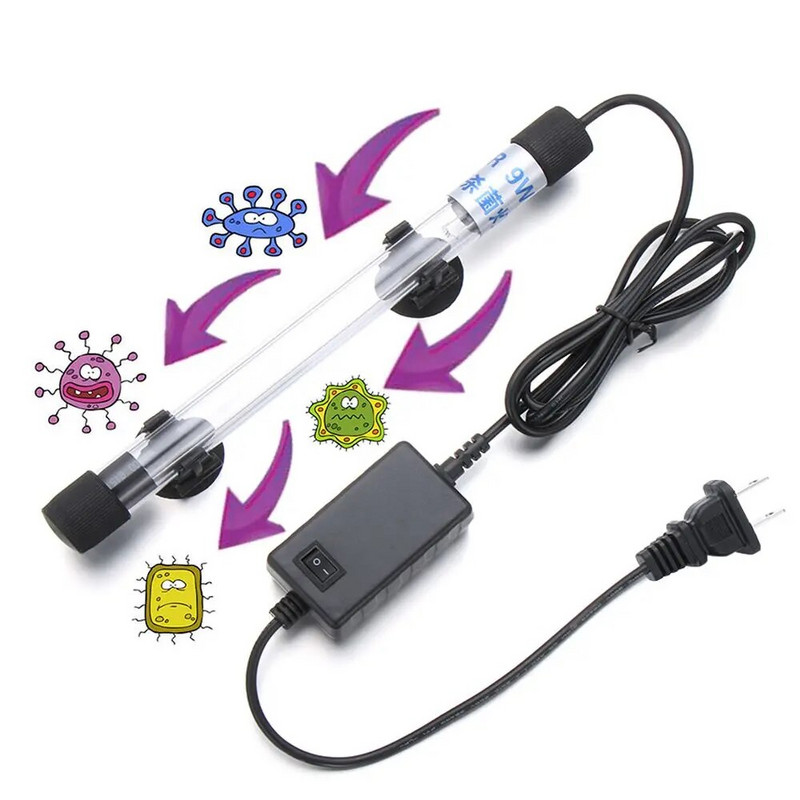 110 V / 220 V akvariumo panardinama UV šviesa vandeniui atspari ultravioletinių lempų sterilizavimo tvenkinio žuvų bako baktericidinė švari lempa