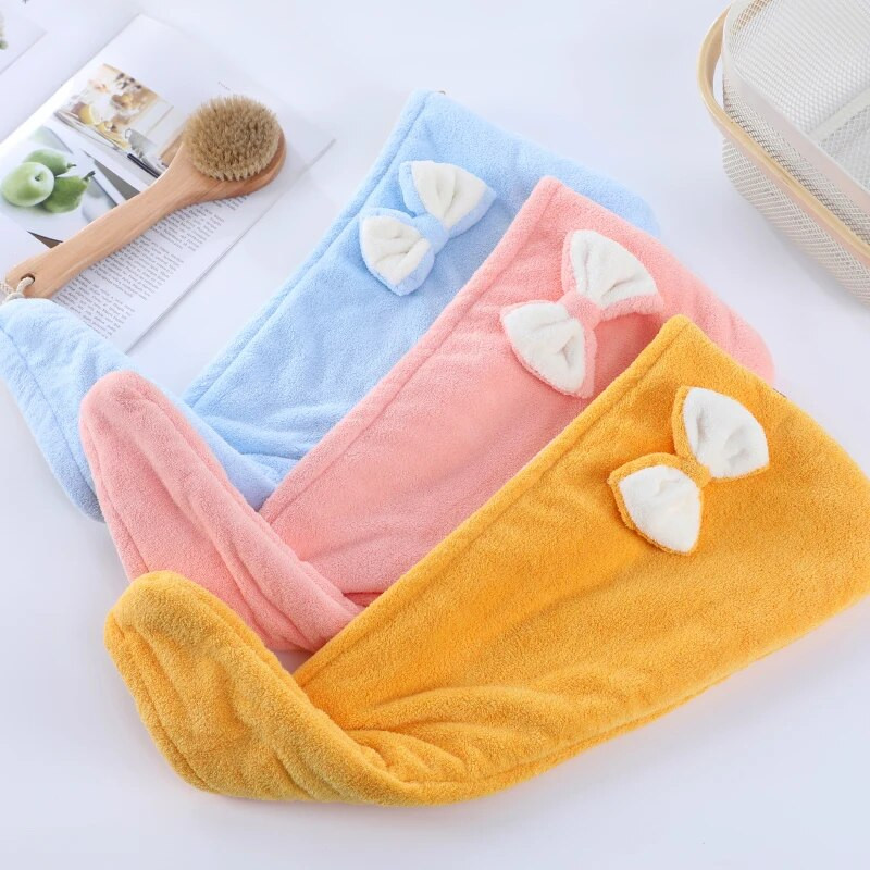 Kiiresti kuivav turbani rätik, ülimalt imav kiiresti kuivav juukserätik Bowknot mikrokiust paks juukserätik naistele või tüdrukutele