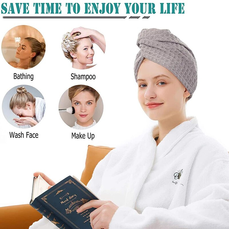 Μικροϊνικό περιτύλιγμα μαλλιών Waffle Hair Drying Pece Absorbent Dry Hair Turban with Button Twist Hair Towels Cap Quick Anti Frizz Hair