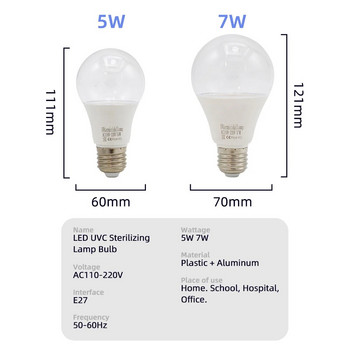 Без озон LED UVA стерилизираща лампа Крушка UV дезинфекция Бактерицидна лампа Крушка стерилна лампа E27 AC110-220V 5W 7W 365nm 5W 7W
