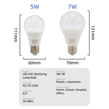 Λαμπτήρας αποστείρωσης χωρίς όζον LED UVA Λαμπτήρας απολύμανσης UV Μικροβιοκτόνος λαμπτήρας αποστειρωμένος λαμπτήρας E27 AC110-220V 5W 7W 365nm 5W 7W