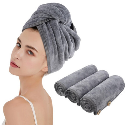 Sinland Ultra Absorbent Microfiber Hair Twist Turban Drying Towel Women Girl Bath Wrap Cap For Long Hair 25cmx65cm 3 Pack Black