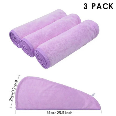 Sinland Ultra Absorbent Microfiber Hair Twist Turban Πετσέτα στεγνώματος Γυναικεία Καπάκι μπάνιου για κορίτσια για μακριά μαλλιά 25cmx65cm 3 πακέτο Μαύρο