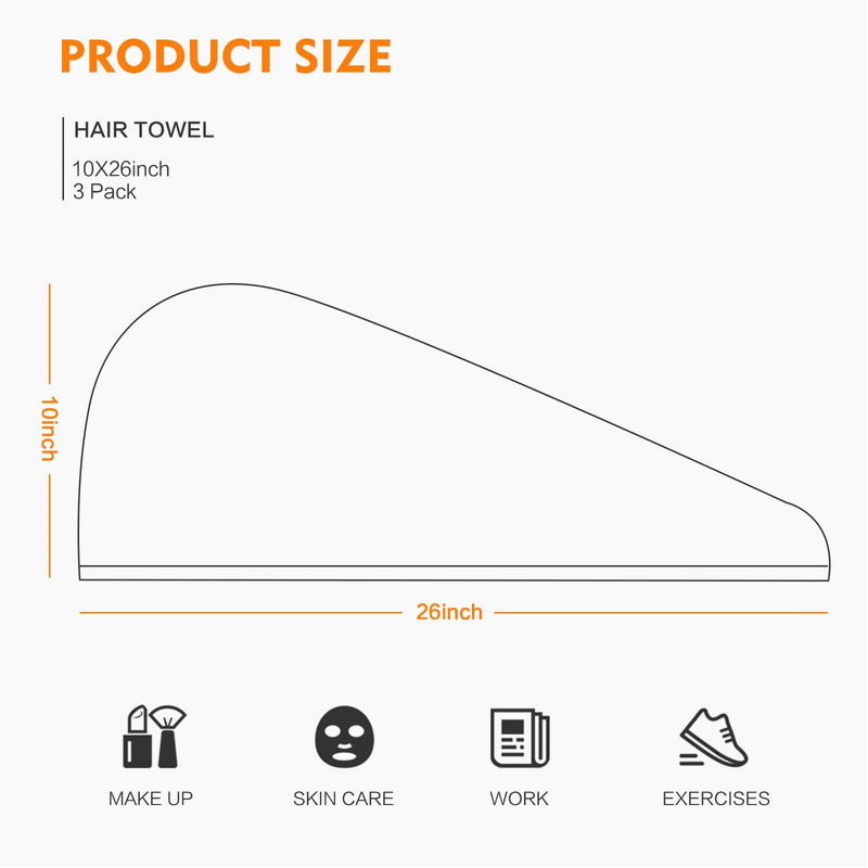 Sinland Ultra Absorbent Microfiber Hair Twist Turban Πετσέτα στεγνώματος Γυναικεία Καπάκι μπάνιου για κορίτσια για μακριά μαλλιά 25cmx65cm 3 πακέτο Μαύρο