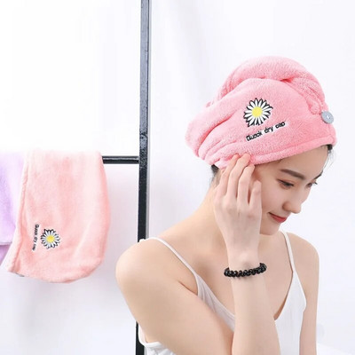 Daisy mikrokiust rätik juukserätik tikitud lilled kiiresti kuivav rätik pehme vannimüts Super veeimavus