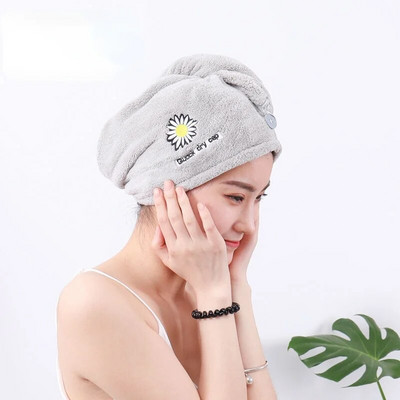 Daisy mikrokiust rätik juukserätik tikitud lilled kiiresti kuivav rätik pehme vannimüts Super veeimavus