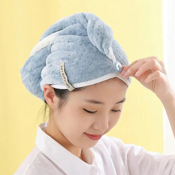 Дамска шапка за сушене на коса Водопоглъщаща шапка за кърпа за коса Двуслойна удебелена шапка за баня от коралов руно Шапки за баня за сушене на коса