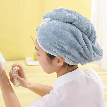 Дамска шапка за сушене на коса Водопоглъщаща шапка за кърпа за коса Двуслойна удебелена шапка за баня от коралов руно Шапки за баня за сушене на коса