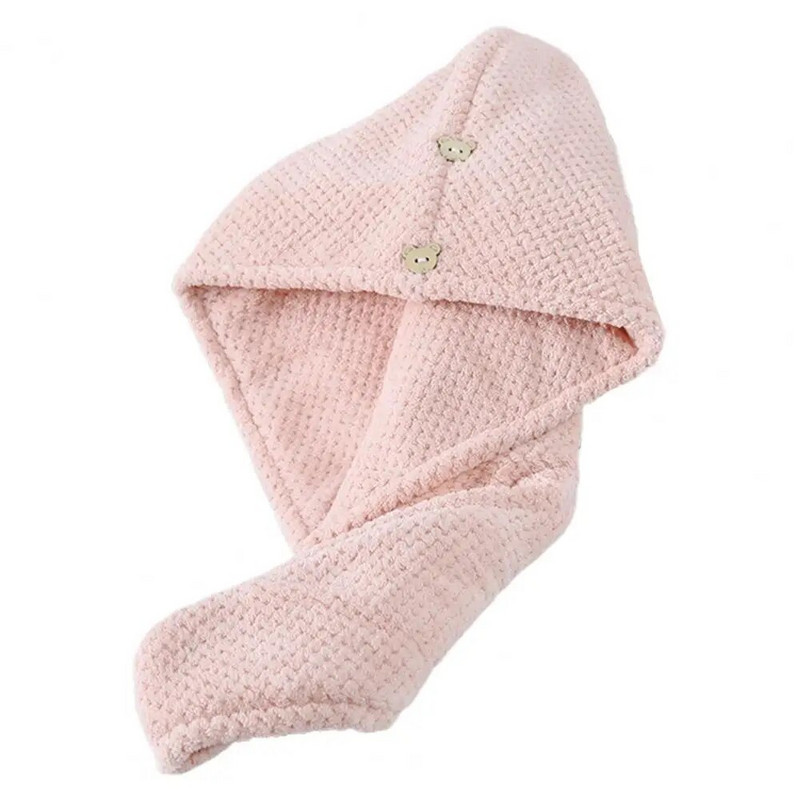 Πετσέτα στεγνώματος μαλλιών Coral Fleece Καρτούν Κουμπί αρκούδας Γυναικεία σγουρά μακρύ χοντρό βρεγμένο μαλλί Πετσέτα περιτύλιγμα καπέλο toallas para el pelo
