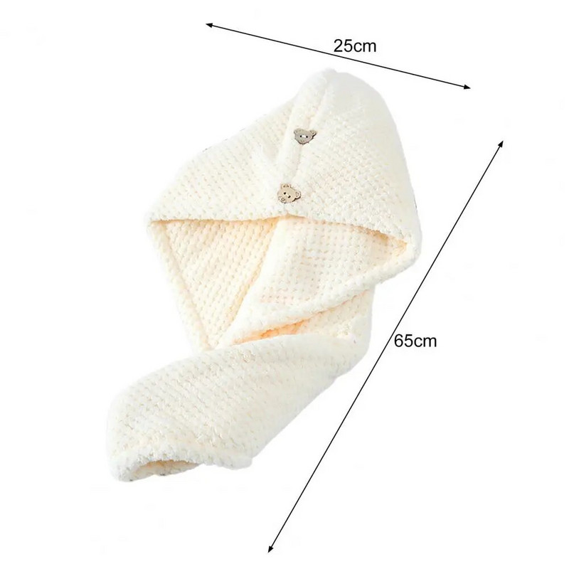 Πετσέτα στεγνώματος μαλλιών Coral Fleece Καρτούν Κουμπί αρκούδας Γυναικεία σγουρά μακρύ χοντρό βρεγμένο μαλλί Πετσέτα περιτύλιγμα καπέλο toallas para el pelo
