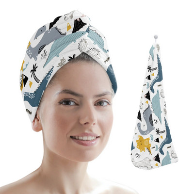 Karikatūra Adroable dinozauru mikrošķiedras sausu matu dvielis ātri žūstošs matu vāciņš, uzsūcošs dušas galvas apvalks, peldēšanās rīki