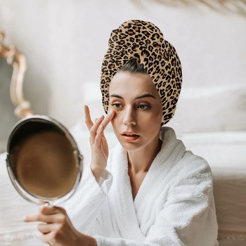 Леопардов принт Cheetah Art Бързосъхнеща шапка за кърпа за коса Шапка за момиче за сушене на коса Шапка за баня Шапка за къпане от микрофибър Шапка за сушене на коса
