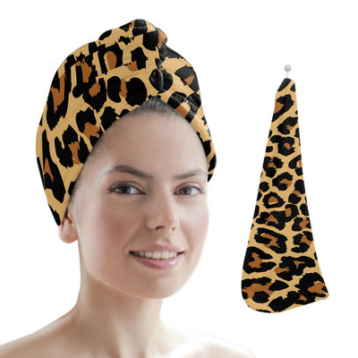 Imprimare leopard Artă ghepard Căciulă de prosop de păr cu uscare rapidă Căciulă de uscare a părului pentru fete Căciulă de baie Prosop din microfibră Căciulă de uscare a părului
