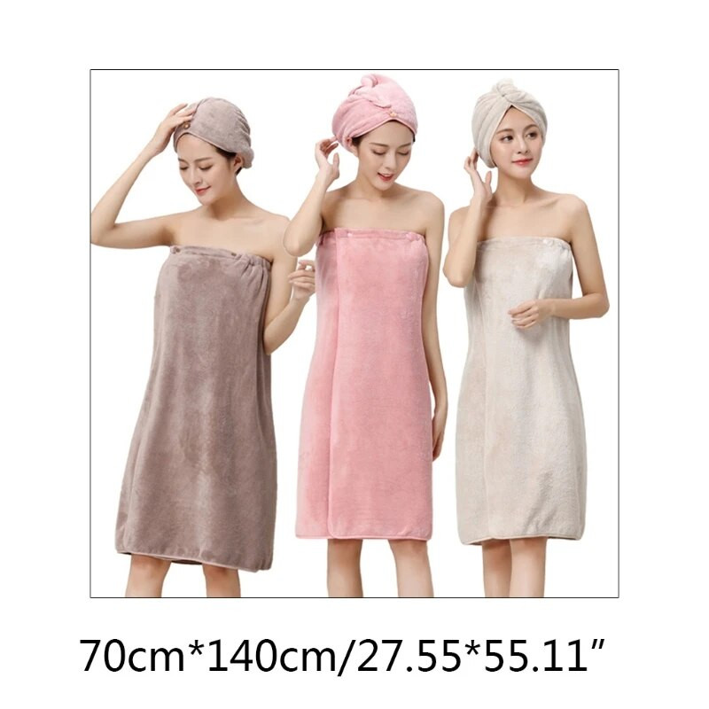 Moteriškas koralinis vonios rankšluosčio įklotas su reguliuojamu mygtuku užsidarantis mikropluošto chalatas kūną dengianti vienspalvė suknelė