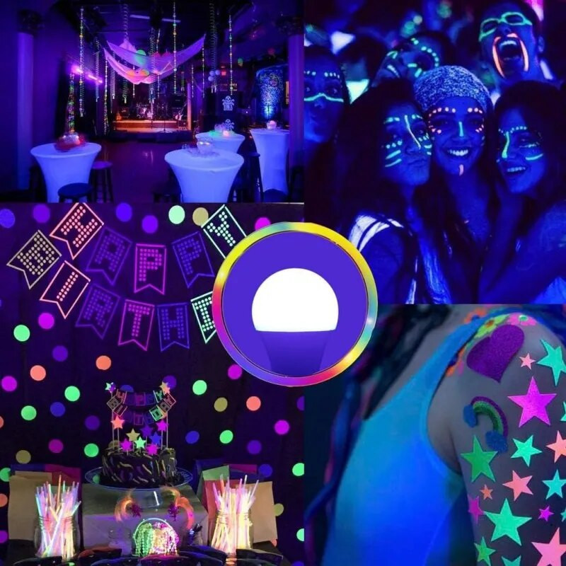1vnt E27 Led UV lempa Blacklight UVA lygis AC85-265V 9W lemputės UVA lygis 395-400nm švyti tamsoje Blacklight Party Body Paint