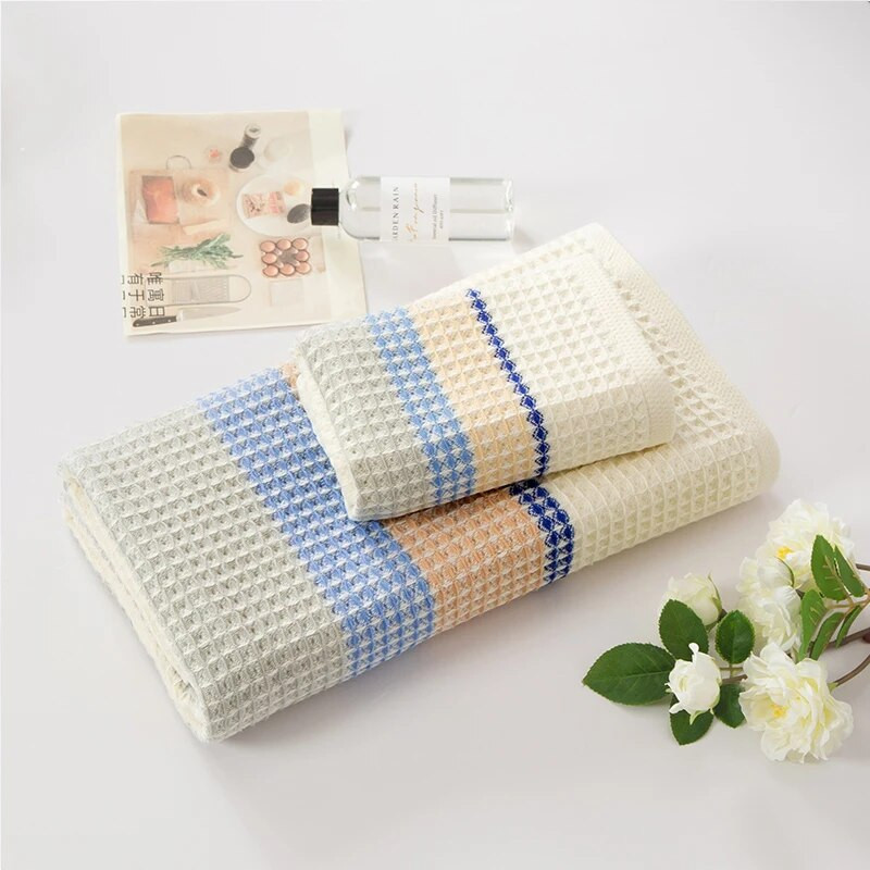 35X75CM/70X140CM Παχύ 100% βαμβακερή πετσέτα μπάνιου Premium ριγέ πετσέτα βάφλα για ενήλικες Παιδική απορροφητική μαλακή πετσέτα σπιτιού
