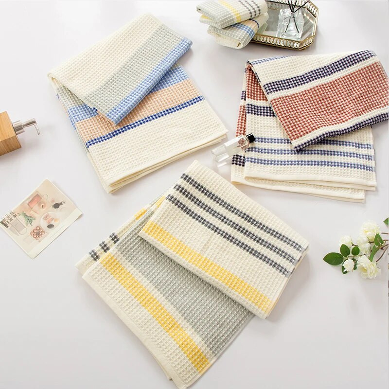 35X75CM/70X140CM Παχύ 100% βαμβακερή πετσέτα μπάνιου Premium ριγέ πετσέτα βάφλα για ενήλικες Παιδική απορροφητική μαλακή πετσέτα σπιτιού