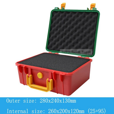280 * 240 * 130 mm Drošības aizsardzība Pārnēsājamas aparatūras uzglabāšanas kastes aprīkojums Instrumentu futrālis Daudzfunkciju instrumentu kaste Daudzkrāsains
