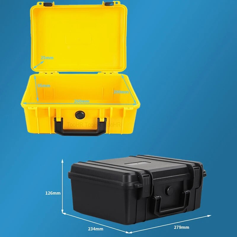 280 * 240 * 130 mm Drošības aizsardzība Pārnēsājamas aparatūras uzglabāšanas kastes aprīkojums Instrumentu futrālis Daudzfunkciju instrumentu kaste Daudzkrāsains