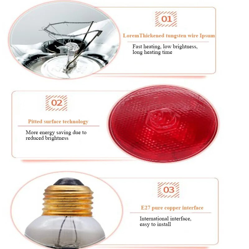 Farmi termilise valguse säilitamine roomajate elupaiga valgustustarvikud sea kana soojuslamp infrapunakiirte LED luuk koerakass 100-250 W