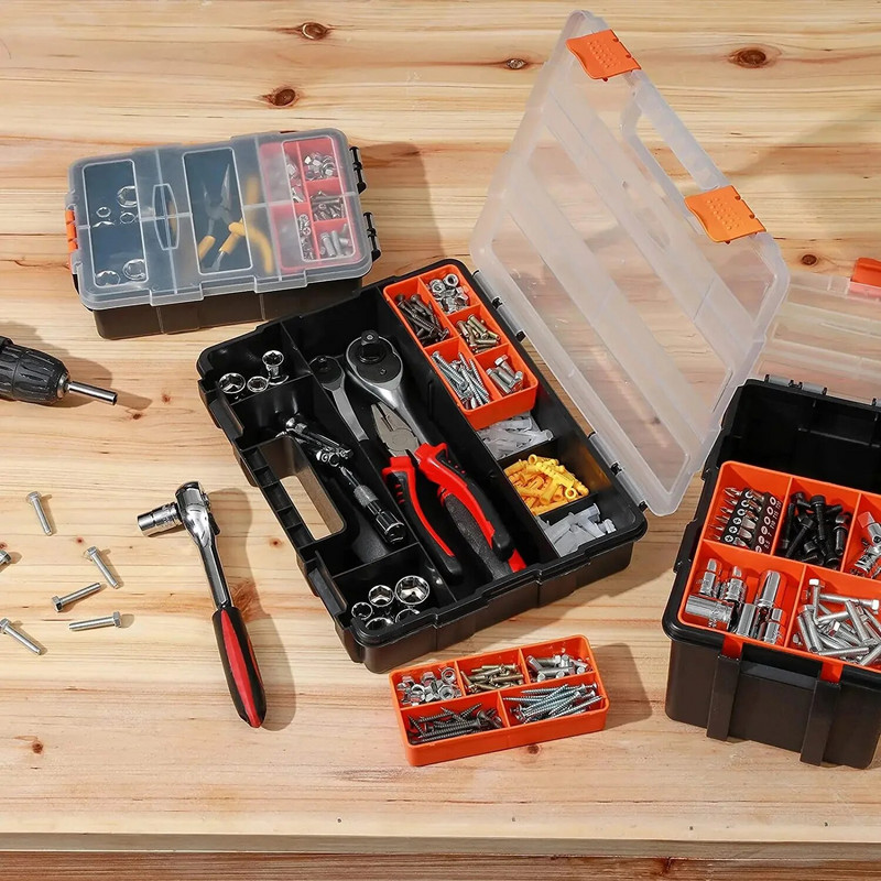 Plastmasas instrumentu kaste Instrumenti Organizators Aparatūras un detaļu organizētāju nodalījums Mazo detaļu kaste Plastmasas izturīgs uzglabāšanas futrālis