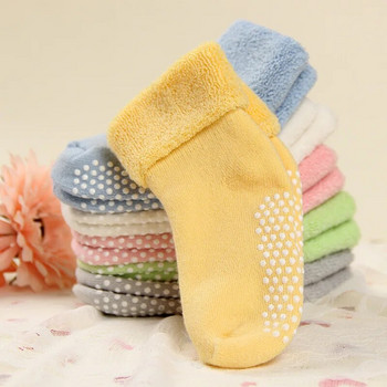 Есен Зима Бебешки памучни чорапи Удебелени топли чорапи за пода за новородени момчета и момичета Бебешки неплъзгащи се хавлиени чорапи за момчета и момичета 1 чифт