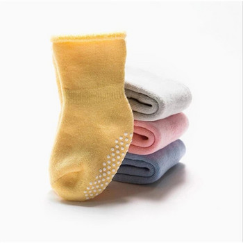 Есен Зима Бебешки памучни чорапи Удебелени топли чорапи за пода за новородени момчета и момичета Бебешки неплъзгащи се хавлиени чорапи за момчета и момичета 1 чифт