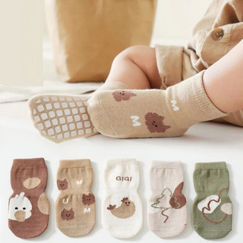 Есенни зимни бебешки чорапи Детски чорапи за под Пениран памук Бебешки нехлъзгащи се малки деца Новородено Карикатура предотвратява падане