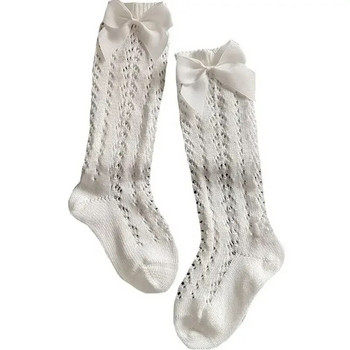 Мрежести чорапи с панделка за деца и момичета в кралски стил. Бебешки чорапи с панделка в тръба. Детски чорапи с издълбани чорапи 0-3 години
