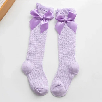 Мрежести чорапи с панделка за деца и момичета в кралски стил. Бебешки чорапи с панделка в тръба. Детски чорапи с издълбани чорапи 0-3 години