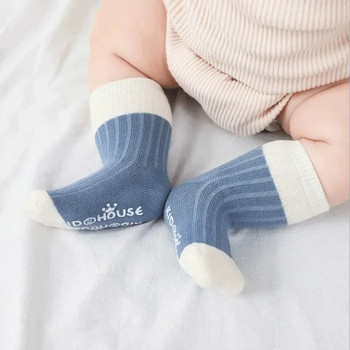 Бебешки чорапи Есенни и зимни памучни новородени момчета и момичета Свободни чорапи Лепило Нехлъзгащи се чорапи за новородено бебе за 0-36 месеца