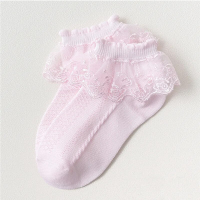 Tüdrukutele, väikelastele, sokkidele, hingavale puuvillasele pitsist volangile printsessvõrk lastele pahkluu lühike põranda sokk, valge roosa, kollane