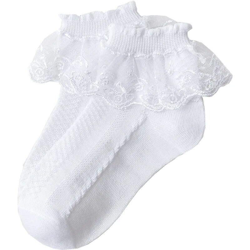 Tüdrukutele, väikelastele, sokkidele, hingavale puuvillasele pitsist volangile printsessvõrk lastele pahkluu lühike põranda sokk, valge roosa, kollane