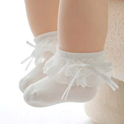 Ανοιξιάτικες νεογέννητες κάλτσες με φιόγκο κορδέλα δαντέλα Πριγκίπισσα μαλακό βαμβακερό βρέφος κοριτσάκια λευκές φθινοπωρινές κάλτσες Πρωτοχρονιάτικα δώρα