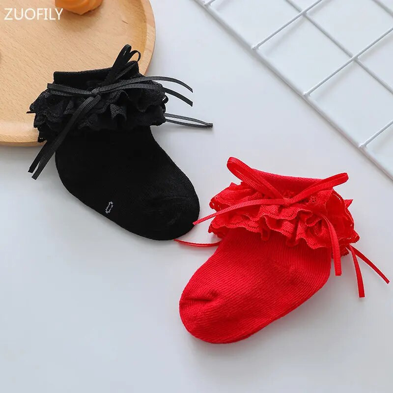 Ανοιξιάτικες νεογέννητες κάλτσες με φιόγκο κορδέλα δαντέλα Πριγκίπισσα μαλακό βαμβακερό βρέφος κοριτσάκια λευκές φθινοπωρινές κάλτσες Πρωτοχρονιάτικα δώρα