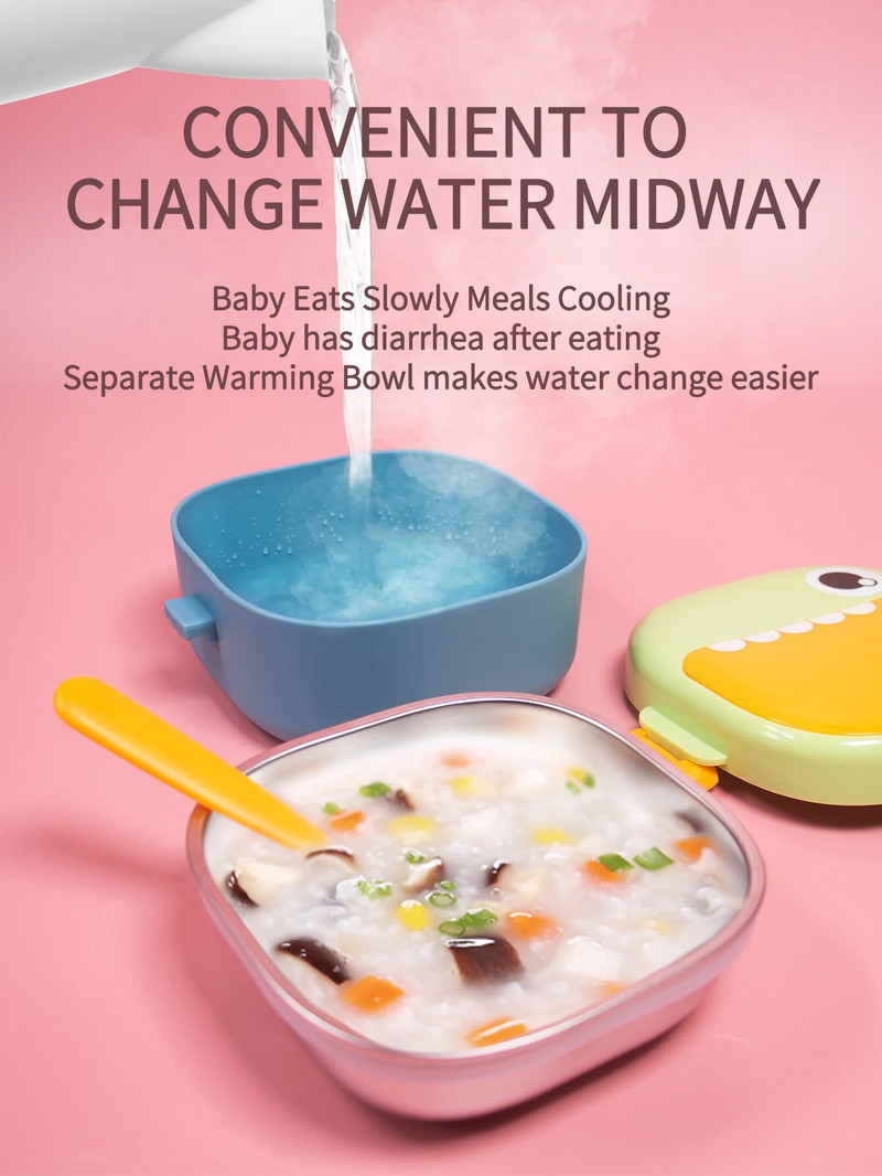 Σετ 4 τεμαχίων Βρεφικά μπολ συμπληρωματικής τροφής κατά του ζεματίσματος, από ανοξείδωτο ατσάλι, επιτραπέζια σκεύη συντήρησης δεινοσαύρων με ψαλίδι και κουτάλι