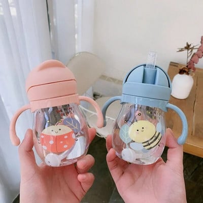 350 ml Baby Sippy Water Cup Kid Handle Learn Feeding Bottleing Bottle Anti-choking with Gravity Ball Детска тренировъчна чаша със сламка