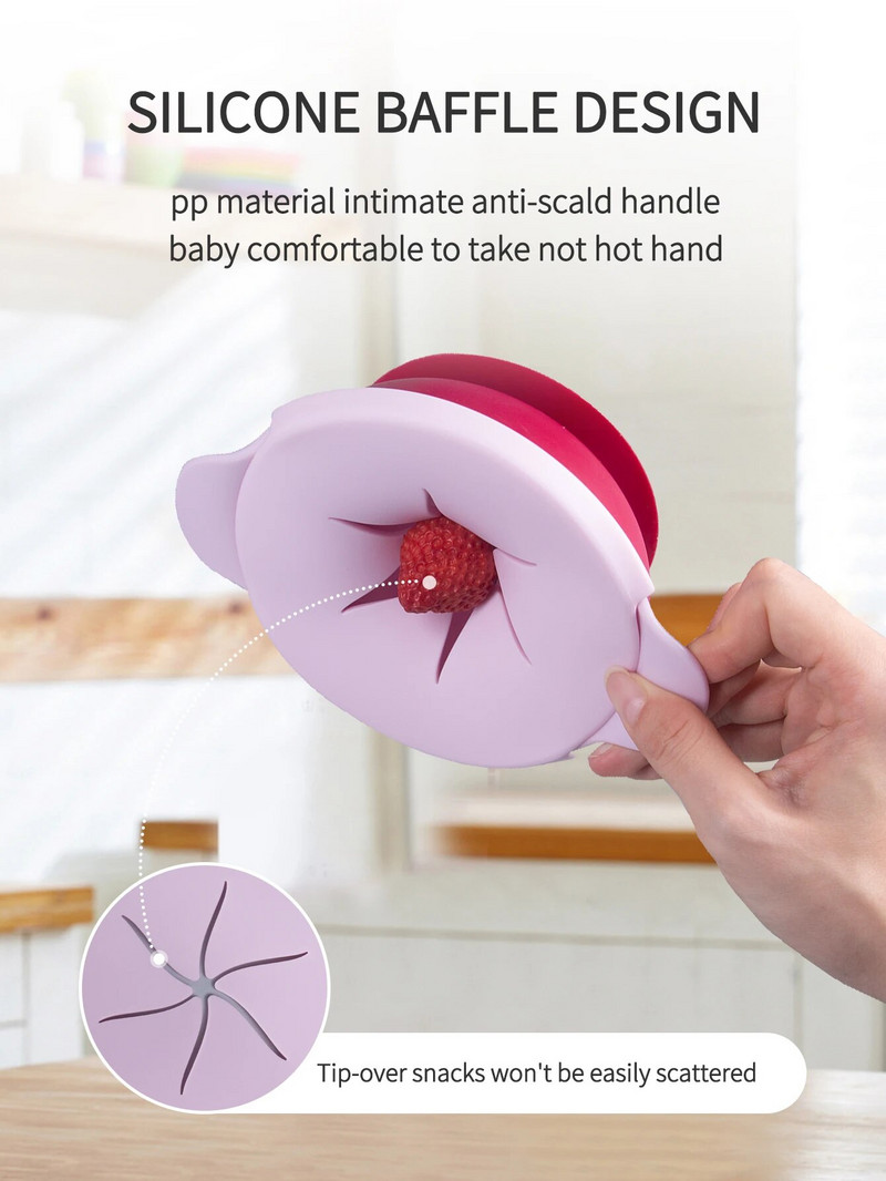 1db baba etetőtál szett szalmafedővel Hordozható uzsonnatartó szilikon tapadókorong Gyermek étkészlet Bpa ingyenes babacucc