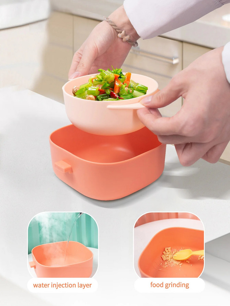 4-osaline beebitoidukausid Põletusvastased Pp-materjalist Kuumust säilitavad dinosauruse lauanõud koos kääride ja lusikaga