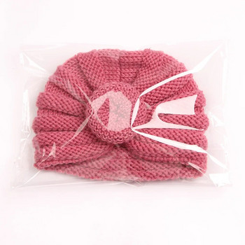 Плетена шапка с поничка за новородено Есен Зима Топли шапки с тюрбан за момичета Момчета Еластично детско боне Мека шапка за бебета Бебешки аксесоари
